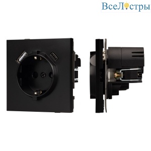 Механизм розетки с USB зарядкой Arlight SCT-TENDO-MUAC-PL-BK (230V, 16A) 054087