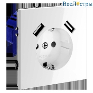 Розетка встраиваемая Voltum S70 с заземлением и защитными шторками, 16А, с USB, A+A, (белый глянцевы VLS040401