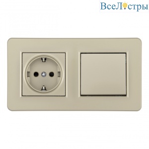 Выключатель одноклавишный с розеткой Arte Milano SET16-2-40-1-30-1 shampan