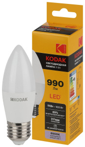 Лампа светодиодная Kodak LED B35-11W-865-E27 K 11Вт свеча холодный дневной свет Е27 Б0057634