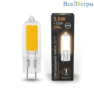 Лампа светодиодная Gauss G4 3.5W 3000K прозрачная 107807103