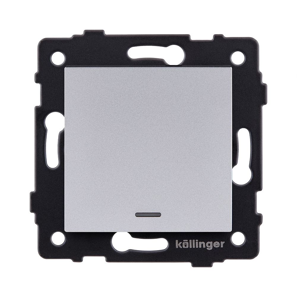 выключатель 1-клавишный 10а/250в с led подсветкой, серый kollinger rea-s-002gy для aspekt, eleganz, reflex