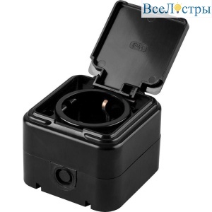Розетка 2P+PE Stekker Брест с крышкой черный PST16-21-44 32741