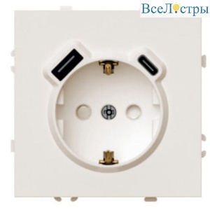 Розетка 1-местная з/ш с/з 16А + USB + Type C (механизм) Stekker Эмили RST16-5119-08 кашемир soft touch 50360