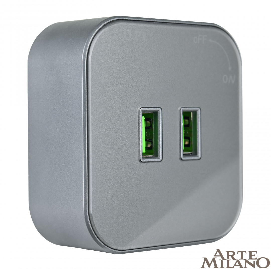 трековая розетка arte milano am-track-sockets 380022ts/usbx2 grey