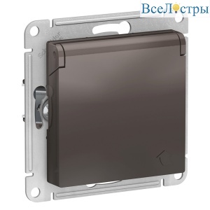 Розетка с/з, со шторками, с крышкой Systeme Electric AtlasDesign Мокко ATN000646