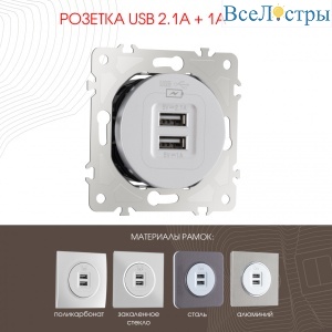 Розетка USB 2.1А+1А Arte Milano 202.46-1.silver