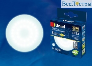 Лампа светодиодная (UL-00001671) Uniel GX53 8W 4000K матовая LED-GX53-8W/NW/GX53/FR PLZ01WH