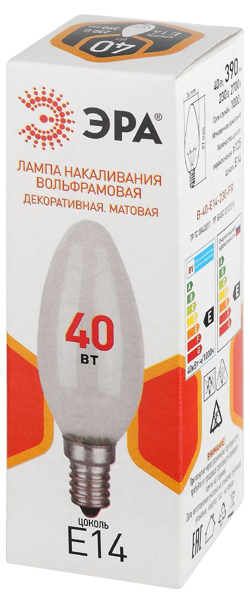 лампа накаливания эра b-40-e14-230-fr свечка б0066378