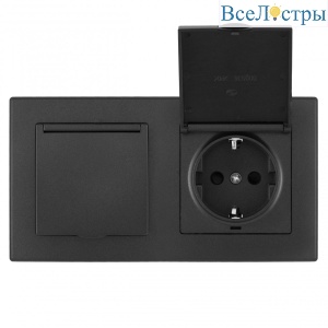 Розетка двойная (двухпостовая) с/з и шторками Arte Milano SET06-2-41-1x2 black