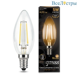 Лампа светодиодная филаментная Gauss E14 5W 2700К прозрачная 103801105