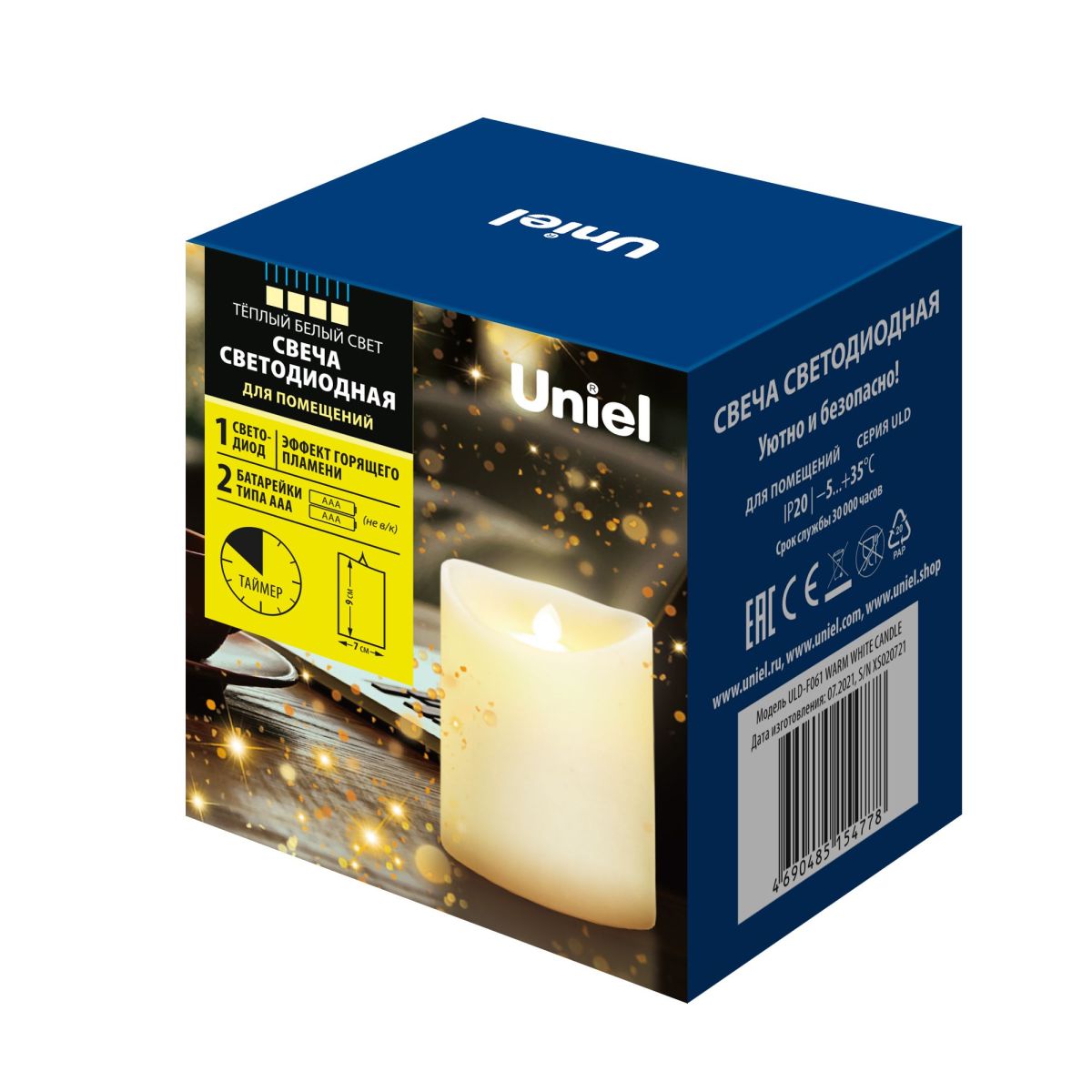 свеча светодиодная uniel uld-f061 warm white candle ul-00008622