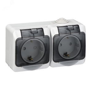 Розетка 2-я с/з со шторками c крышкой IP44 Systeme Electric Этюд наруж Серая PA16-244C
