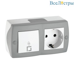 Выключатель - розетка Mono Electric Octans IP20 одноклавишный проходной - 2К+З бело-серый 104-020001-186