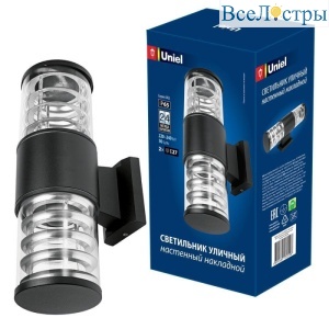 Уличный настенный светильник (UL-00006808) Uniel UUL-S12A 2x60W/E27 IP65 Black