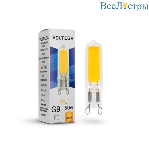 Лампа светодиодная Voltega G9 5W 3000К прозрачная VG9-K2G9warm5W 7181