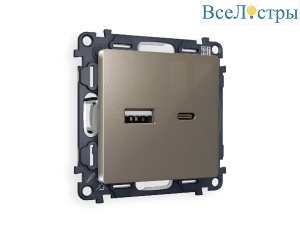 Комплект механизма розетки 2USB A+C 20W (быстрая зарядка) Ambrella Volt Alfa MA641010