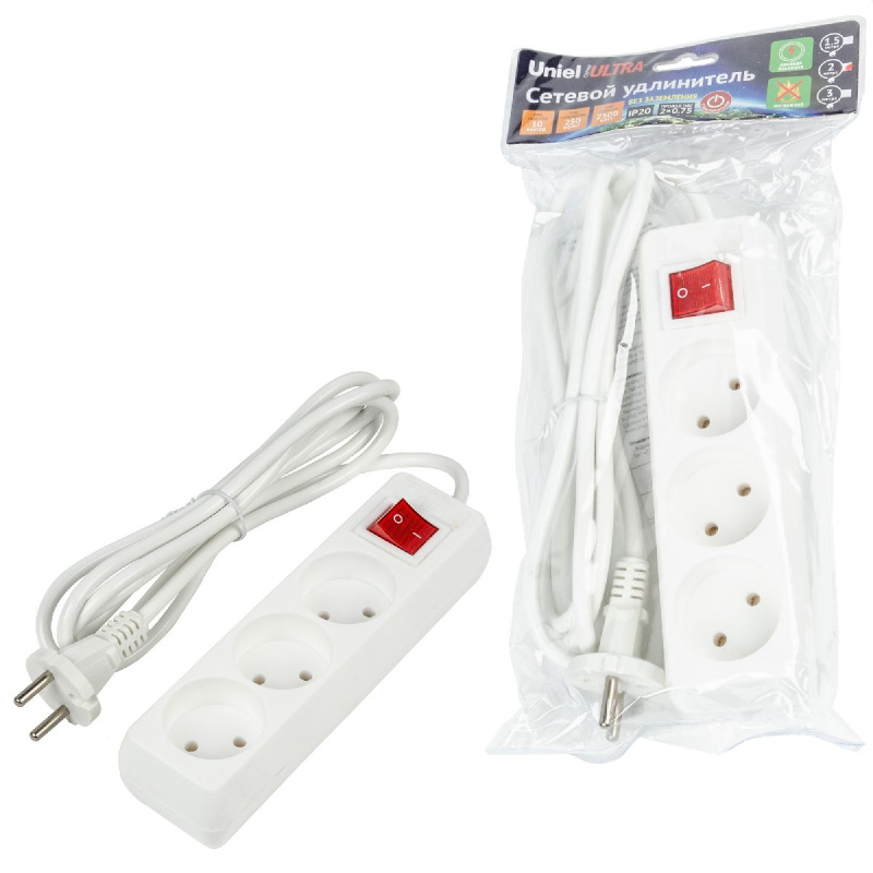 удлинитель бытовой uniel ultra s-cu3-2b white ul-00009994