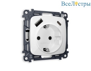 Комплект механизма электрической розетки USB A+C 20W Ambrella Volt Omega (OP1100, VM160) MO110010