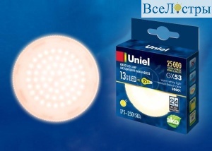 Лампа светодиодная (UL-00003724) Uniel GX53 13W 3000K матовая LED-GX53-13W/WW/GX53/FR PLZ01WH