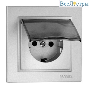 Розетка 2К+З Mono Electric Despina 16A 250V с крышкой винтовое подключение серебро 102-212121-118
