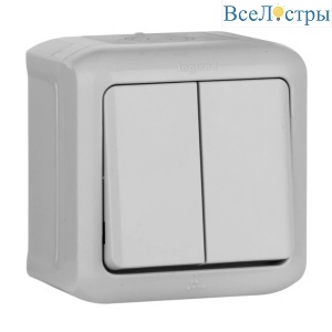 Выключатель двухклавишный Legrand Quteo 10A 250V IP44 серый 782332
