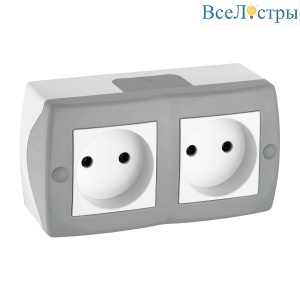 Розетка 2К двойная Mono Electric Octans IP20 16A 250V винтовое подключение бело-серый 104-020006-121