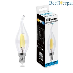 Лампа светодиодная филаментная Feron E14 7W 6400K прозрачная LB-67 38233