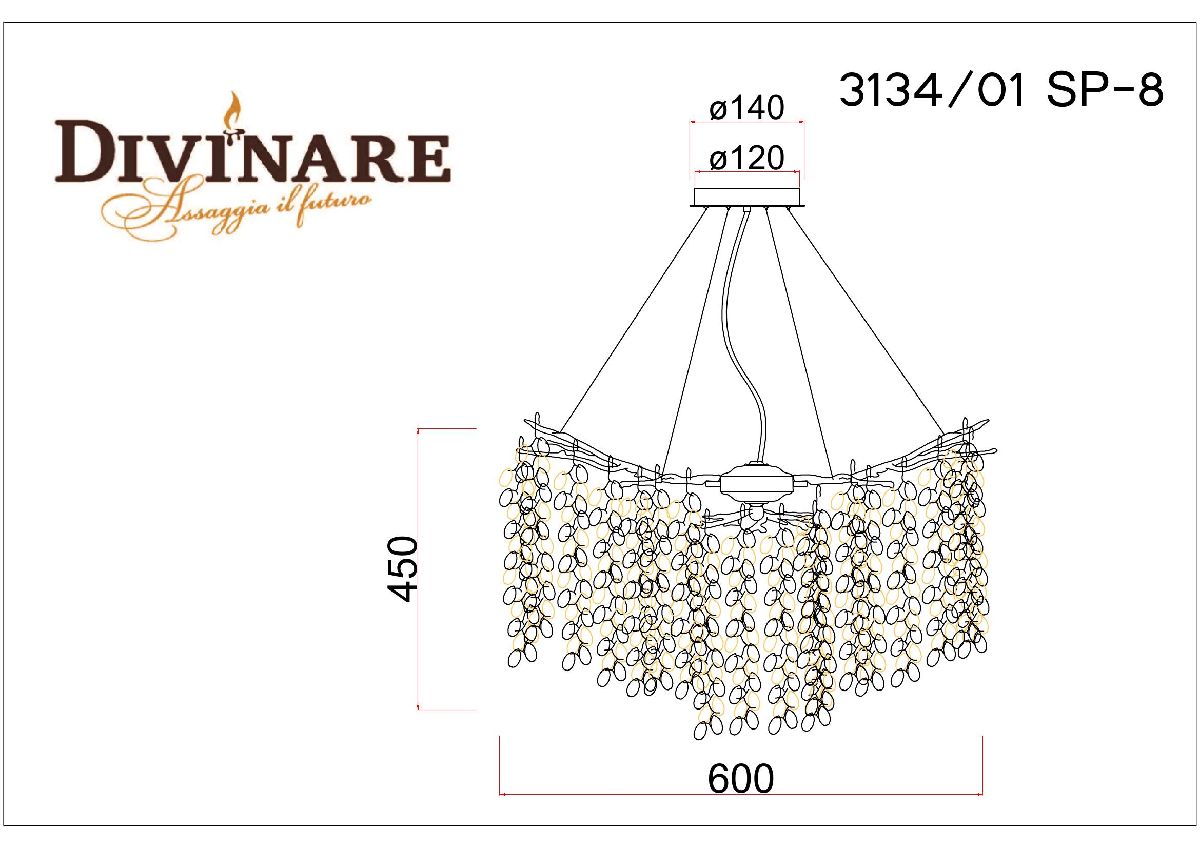 подвесная люстра divinare salice 3134/01 sp-8