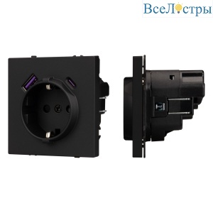 Механизм розетки с USB зарядкой Arlight SCT-NOBE-MUAC-SFPL-BK (230V, 16A) 054285