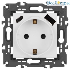 Розетка со шторками с USB type-A+C Эра Elegance 14-4108-01М Б0067710