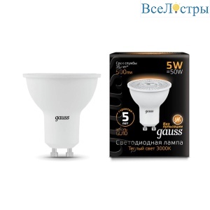 Лампа светодиодная Gauss GU10 5W 3000K матовая 101506105