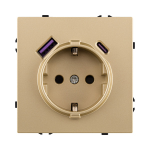 Розетка штепсельная SCHUKO 16A/250 В с USB A+C 20W, золотой Kollinger Eclipse EC-016GD