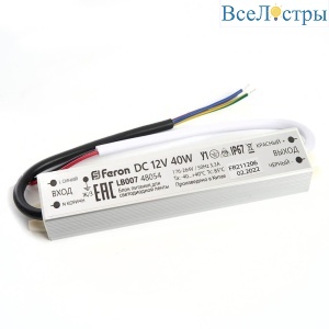 Блок питания для светодиодной ленты Feron LB007 12V 40W IP67 3,3A 48054