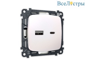 Комплект механизма розетки 2USB A+C 20W (быстрая зарядка) Ambrella Volt Omega MO211010