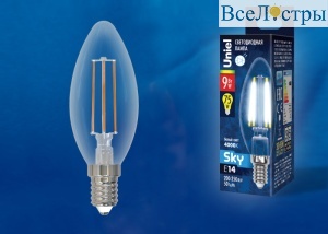 Лампа светодиодная Uniel LED-C35-9W/4000K/E14/CL PLS02WH картон UL-00005161