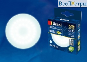 Лампа светодиодная (UL-00001669) Uniel GX53 6W 4000K матовая LED-GX53-6W/NW/GX53/FR PLZ01WH