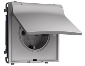 Комплект механизма электрической розетки SIGMA Сталь матовый 50Hz 2P+E с/з с/ш и крышкой IP44 16A-250V QUANT PRO Ambrella Volt MS508010 (SP5080, PR141)