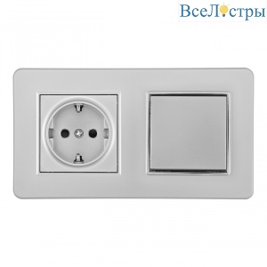Выключатель одноклавишный с розеткой Arte Milano SET16-2-40-1-30-1 silver