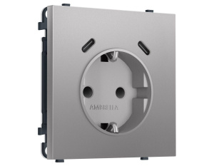 Комплект механизма электрической розетки SIGMA Сталь матовый 2USB С+C 20W Ambrella Volt MS510510 (SP5105, PR165)