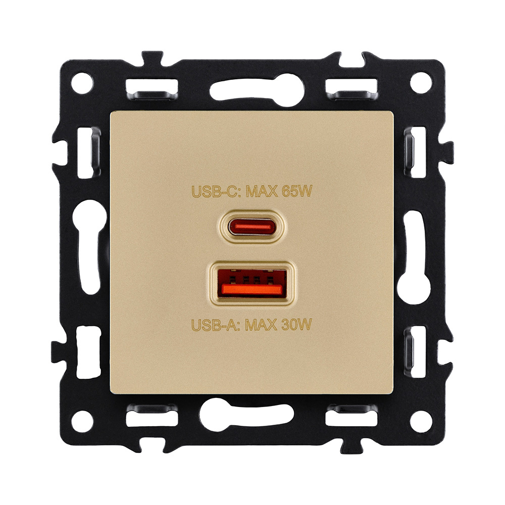 розетка usb a+c 65w, золотой kollinger asthetik as-024gd