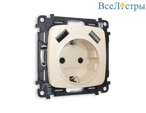 Комплект механизма розетки 2USB A+A 18W (быстрая зарядка) с/з Ambrella Volt Omega MO329010