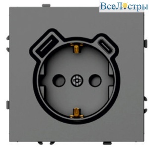 Розетка 1-местная з/ш с/з 16А + USB + Type C (механизм) Stekker Эмили 250В 20W платиново-серый soft-touch RST16-5119-10 50219