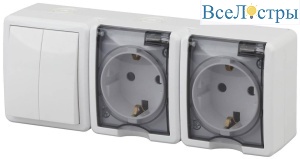 Блок розетки-выключатель двухклавишный ЭРА Эксперт IP54 16A 250V 11-7404-01 Б0027675