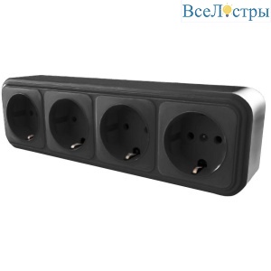 Розетка четырехместная 2P+PE Stekker Брест черный PST16-61-20 39704