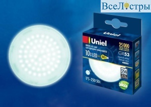 Лампа светодиодная (UL-00003721) Uniel GX53 10W 4000K матовая LED-GX53-10W/NW/GX53/FR PLZ01WH
