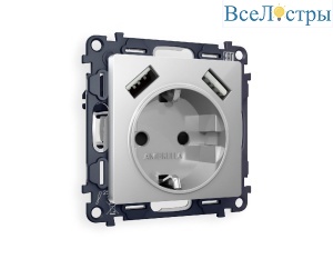 Комплект механизма розетки 2USB A+A 18W (быстрая зарядка) с/з Ambrella Volt Alfa MA409010