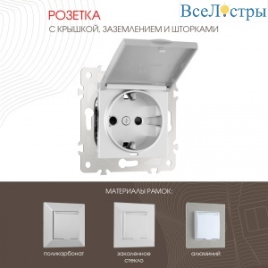 Розетка с заземлением, шторками и защитной крышкой Arte Milano 203.41-1.silver