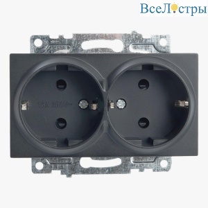 Розетка двойная 2P+PE Stekker Катрин со шторками графит GLS16-7114-06 49425