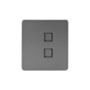 Розетка ROUND компьютерная двойная RJ45+RJ45 кат6 с/у титан KRANZ KR-78-0725-2